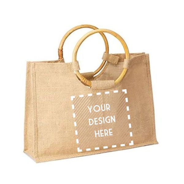 Custom Design Jute Carryall with Bamboo handle | Sprinkled With Pink