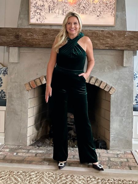 Loving this velvet jumpsuit for the holidays! Also comes in magenta! Wearing a small. Use code FANCY15 to save 15% 

#LTKfindsunder100 #LTKHoliday #LTKparties