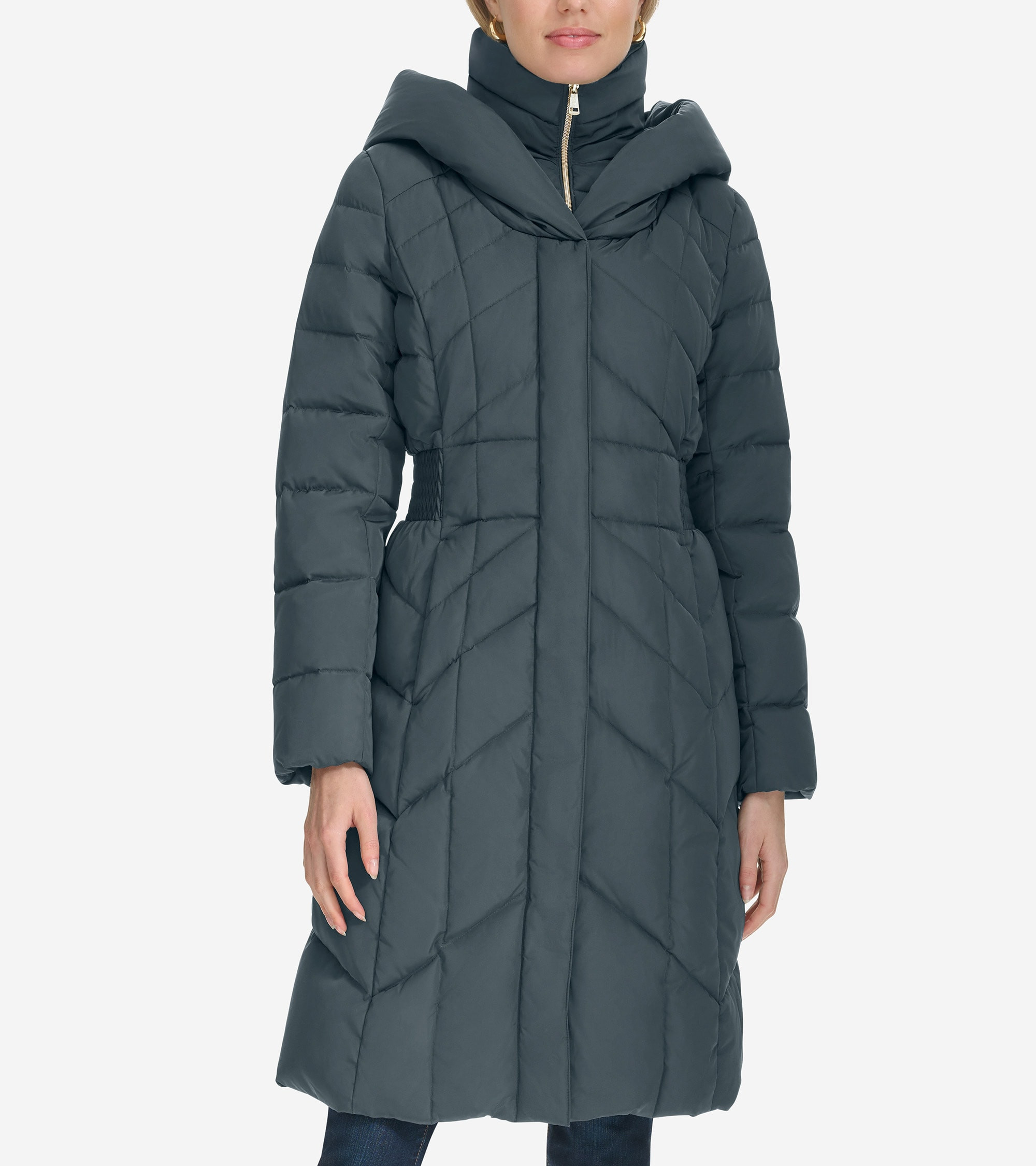 Cole Haan Women's Taffeta Down Coat With Elasticaded Waist Inserts - Grey Size Small | Cole Haan (US)