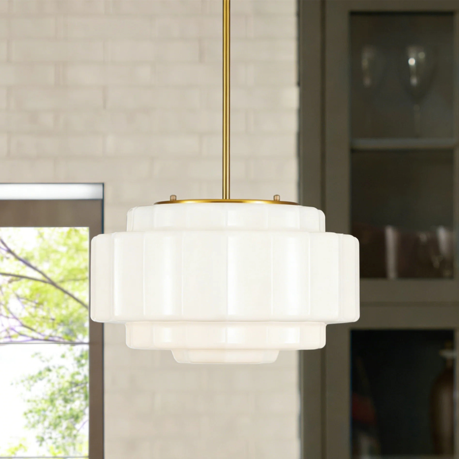 3 - Light Drum Glass Schoolhouse Kitchen Island Pendant Light | Wayfair North America