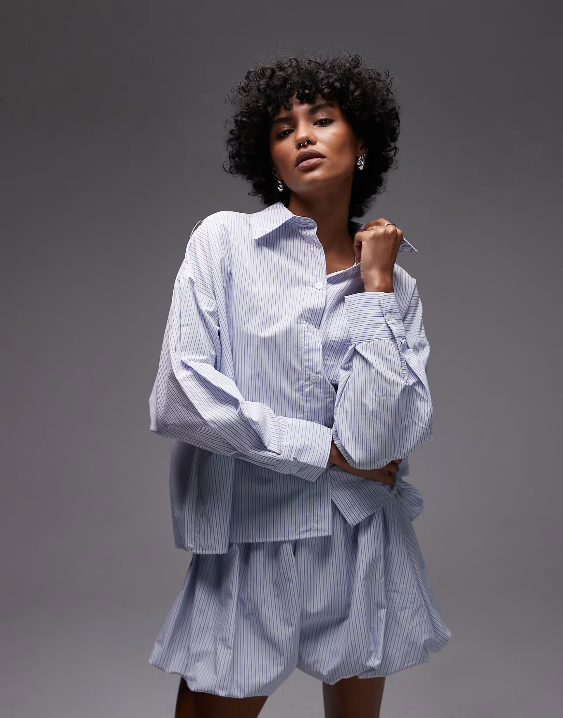 ASOS DESIGN boxy cropped shirt in blue stripes | ASOS (Global)