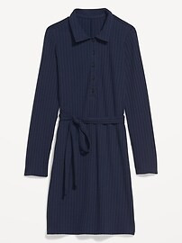 Fitted Rib-Knit Tie-Belt Long-Sleeve Mini Polo Dress for Women | Old Navy (US)