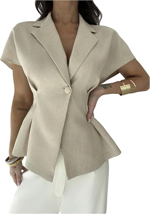 GORGLITTER Women's Casual Short Sleeve Blazer Vest Sleeveless V Neck Lightweight Button Down Open... | Amazon (US)