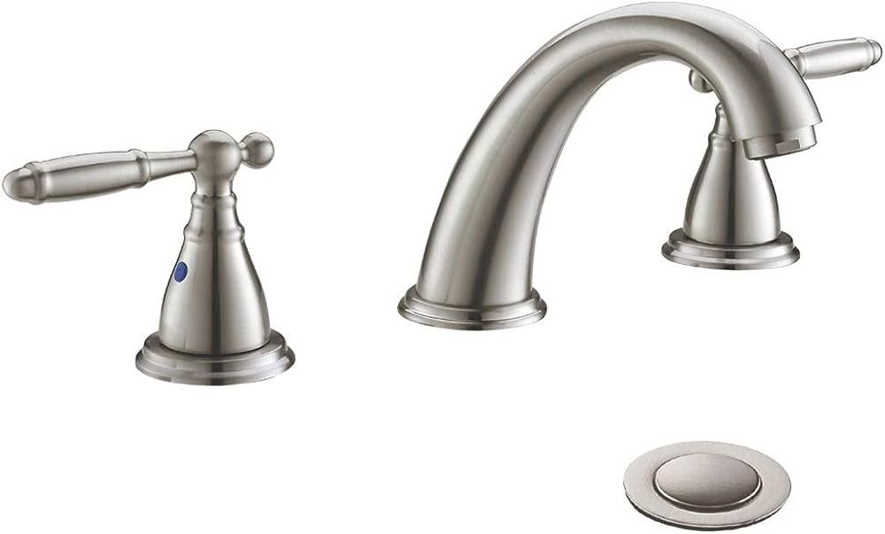 Solid Brass Brushed Nickel 2 Handle Widespread Bathroom Sink Faucet by phiestina, Brushed Nickel ... | Amazon (US)
