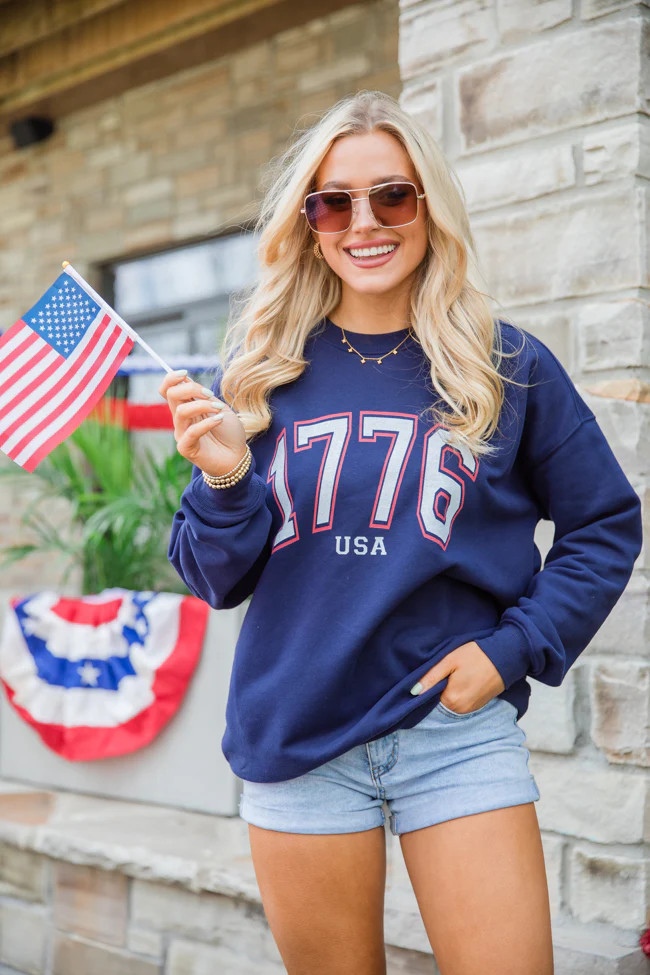 1776 Block USA Navy Oversized Graphic Sweatshirt | Pink Lily