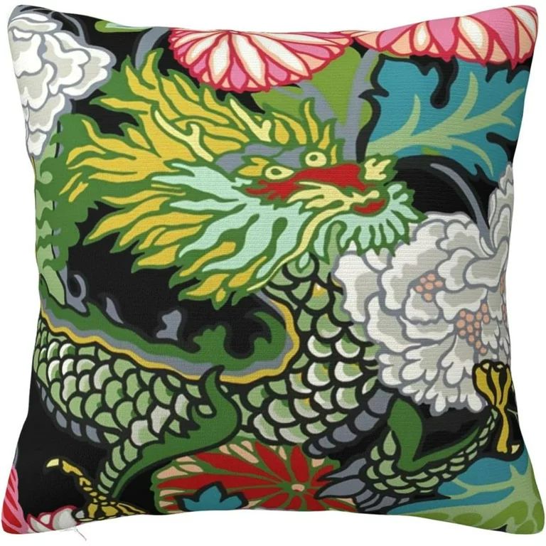 Chinoiserie Pillow Cover Chinese Dragon Pillow Linen Pillow Covers 18x18 Inch for Sofa Car Living... | Walmart (US)