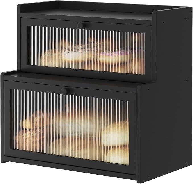Double Layer Bamboo Bread Box for Kitchen Counter,Bread Holder,Countertop Bread Storage with Wind... | Amazon (US)