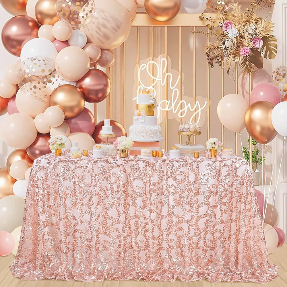 Fanqisi Rose Gold Flower Sequin Tablecloth 50x102 Inches Sparkly Tablecloths Rectangle Table Line... | Amazon (US)