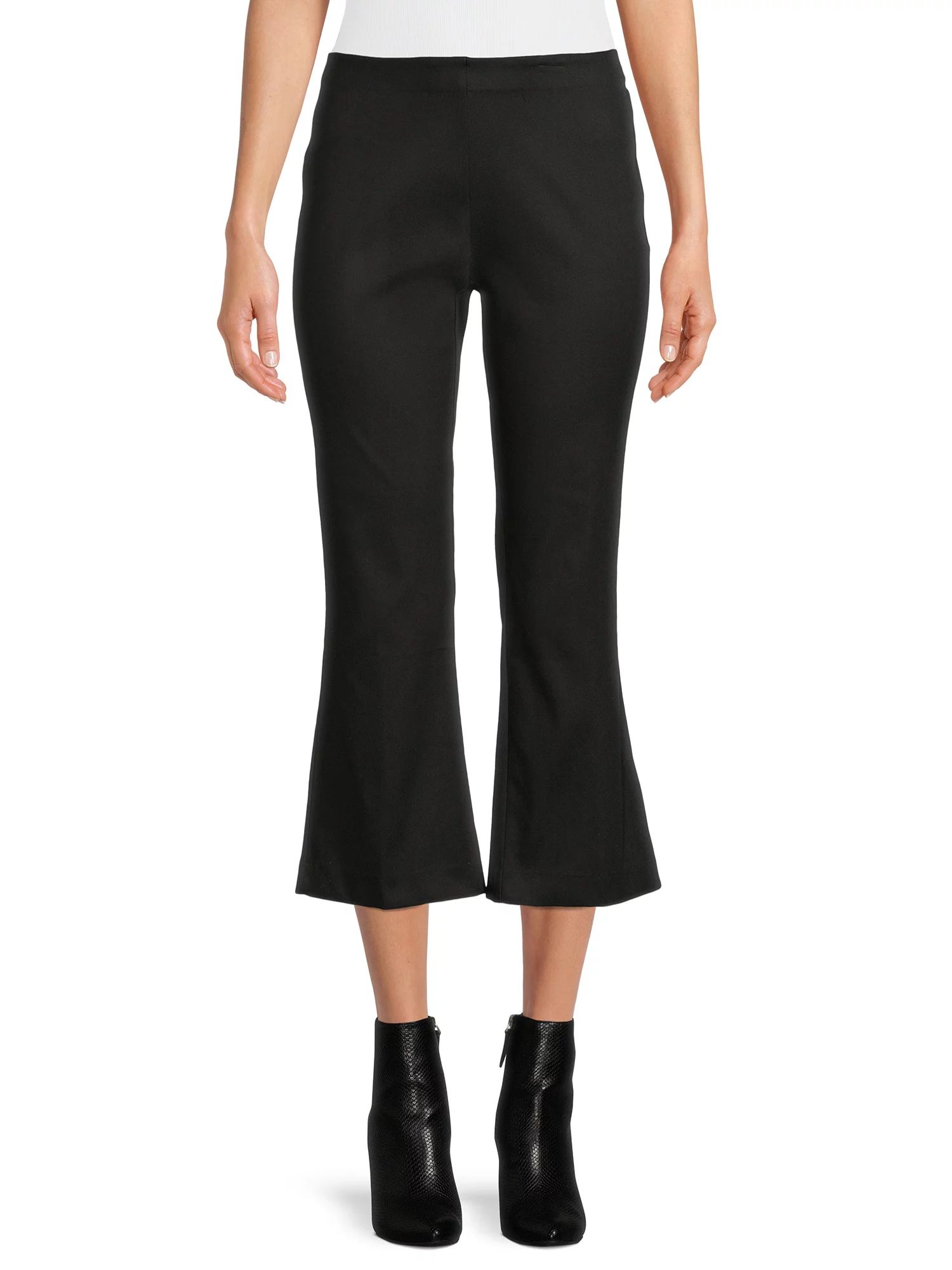 Time and Tru Women's Mid Rise 25" Inseam with Side Zip Closure Kick Flare Crop Pants - Walmart.co... | Walmart (US)