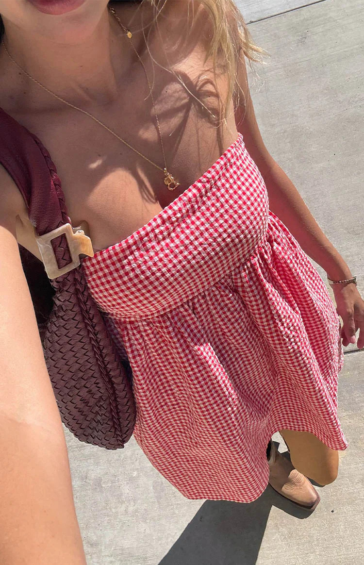 Berrie Red Gingham Strapless Mini Dress | Beginning Boutique (US)