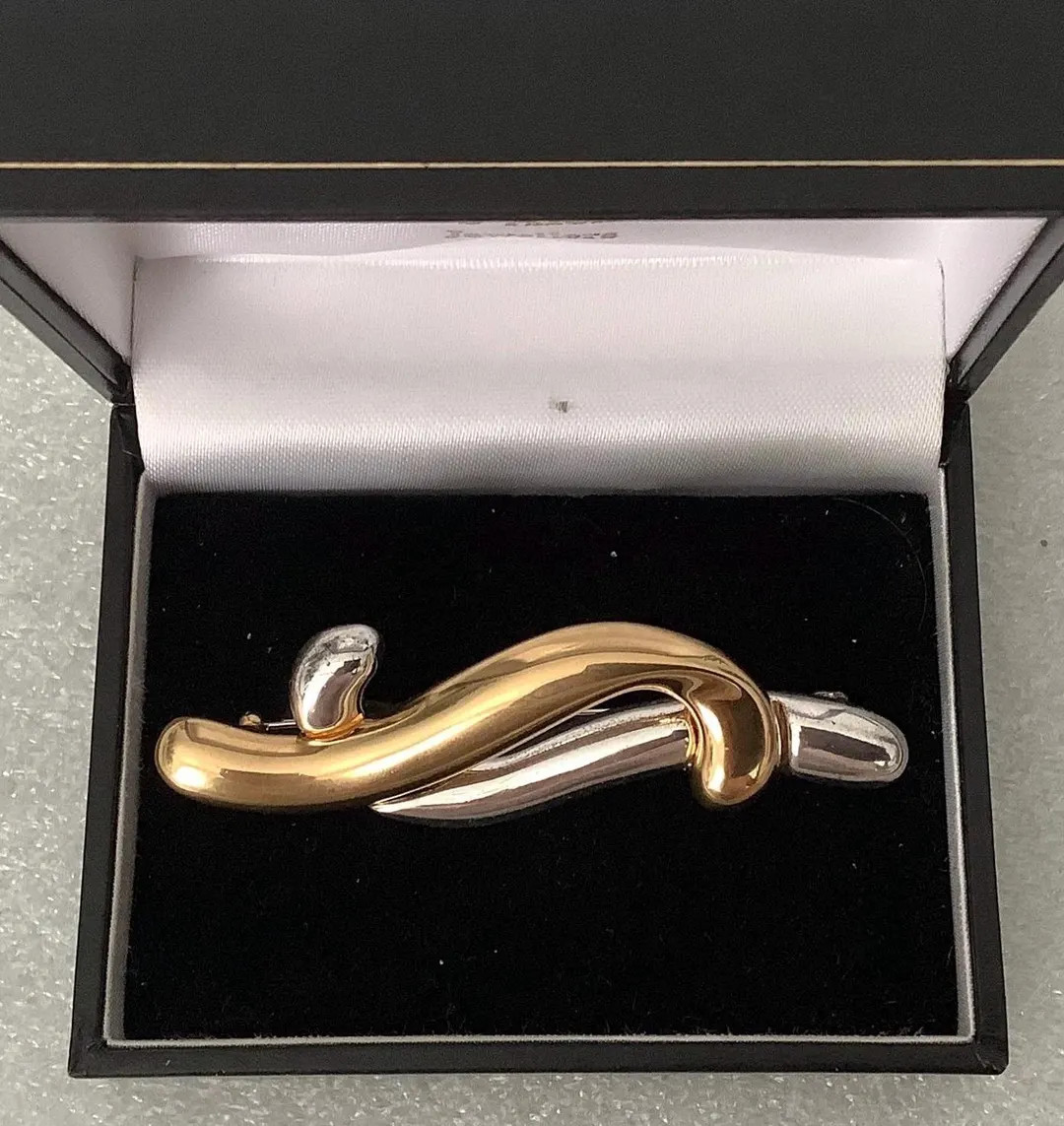 Rare Monet Design. Vintage Two Colours Silvertone and Gold Tone Modernist Geometric Swirl Brooch ... | Etsy (US)