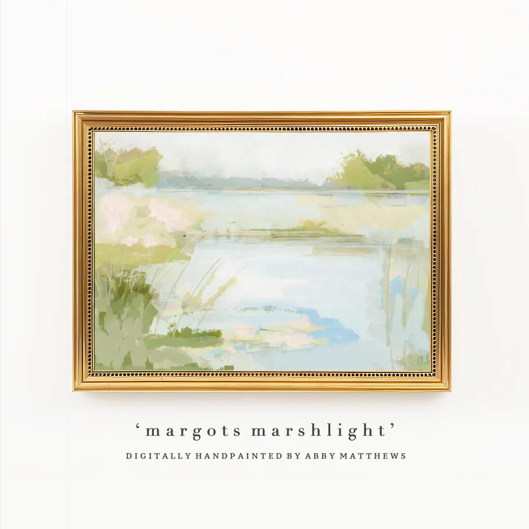 Abstract Landscape Grandmillennial Art: Modern Southern Hand Painted Oil Pastel Marsh (Download) ... | Etsy (US)