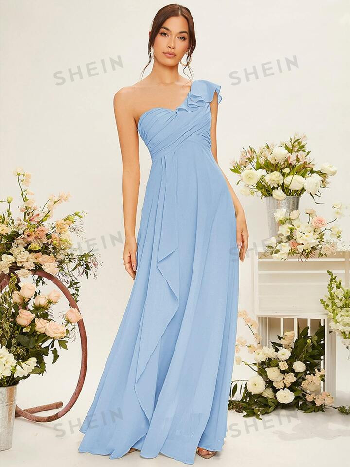 SHEIN Belle One Shoulder Ruffle Trim Bridesmaid Dress | SHEIN