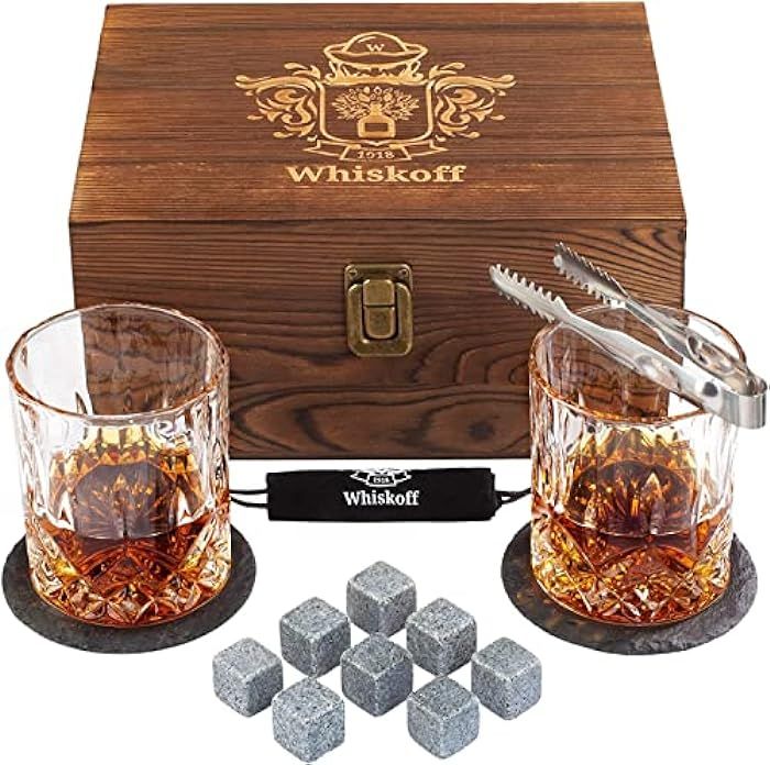 Amazon.com: Whiskey Glass Set of 2 - Bourbon Whiskey Stones Gift Set For Men - Includes Crystal W... | Amazon (US)