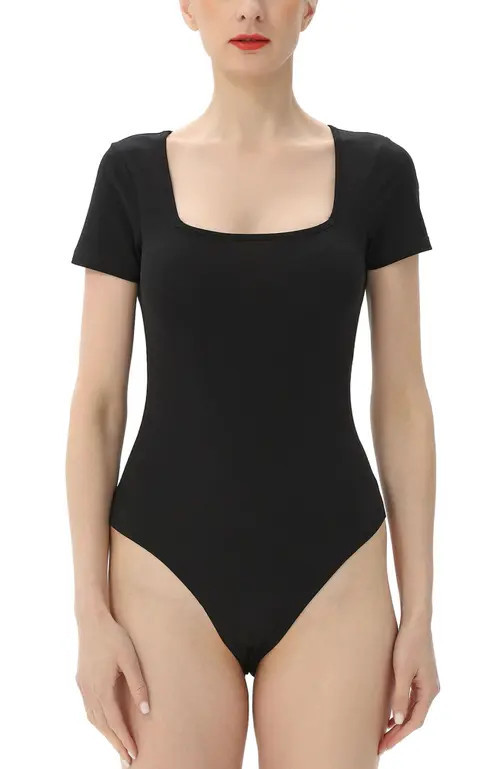 Kimi & Kai Women's Square Neck Basic Bodysuit in Black at Nordstrom, Size X-Large | Nordstrom