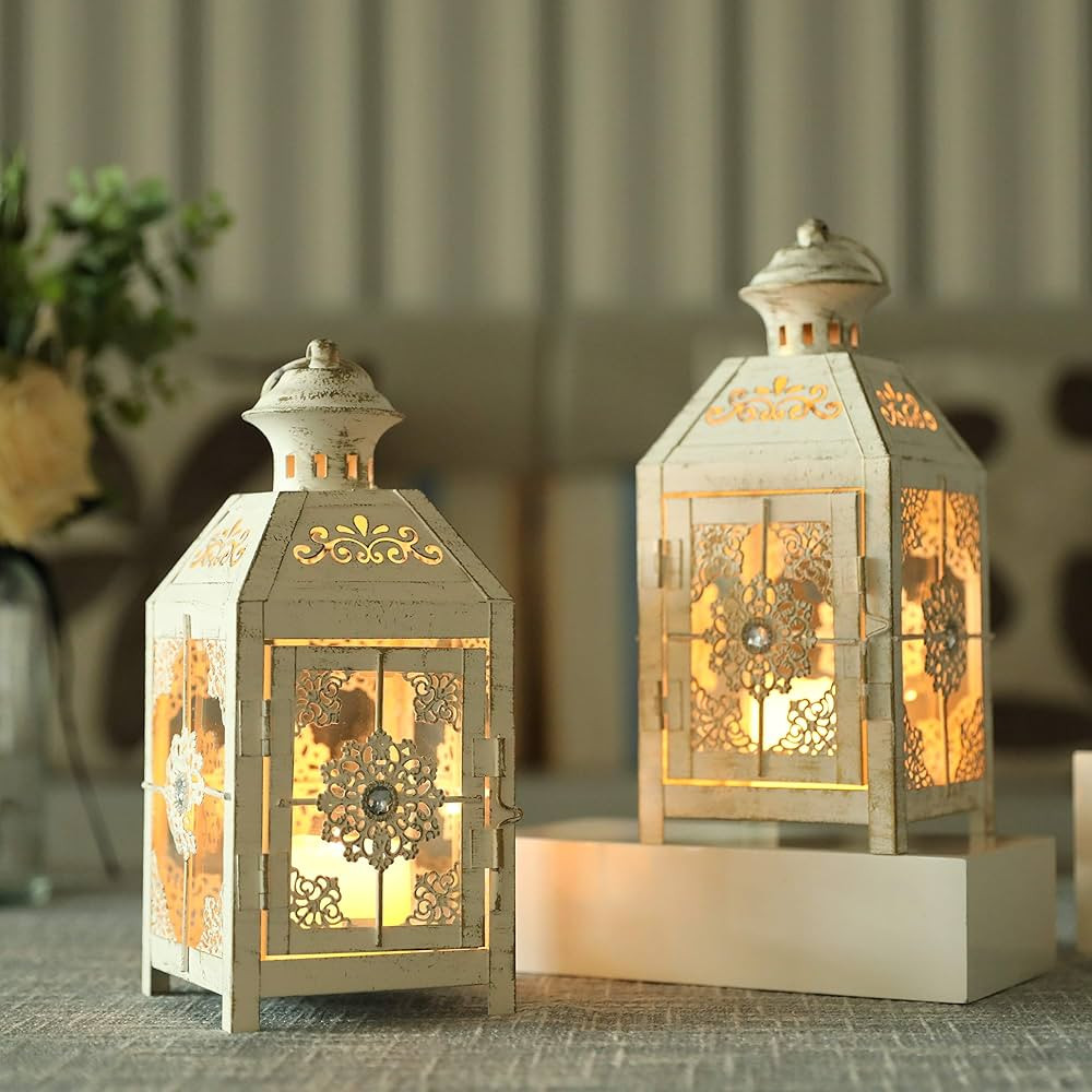 JHY DESIGN Set of 2 Decorative Candle Lantern 9.5" High Metal Candle Lantern Vintage Style Hangin... | Amazon (US)