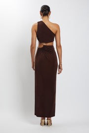 Paige Ruched Side Cut Out Maxi Dress - Chocolate | MESHKI US