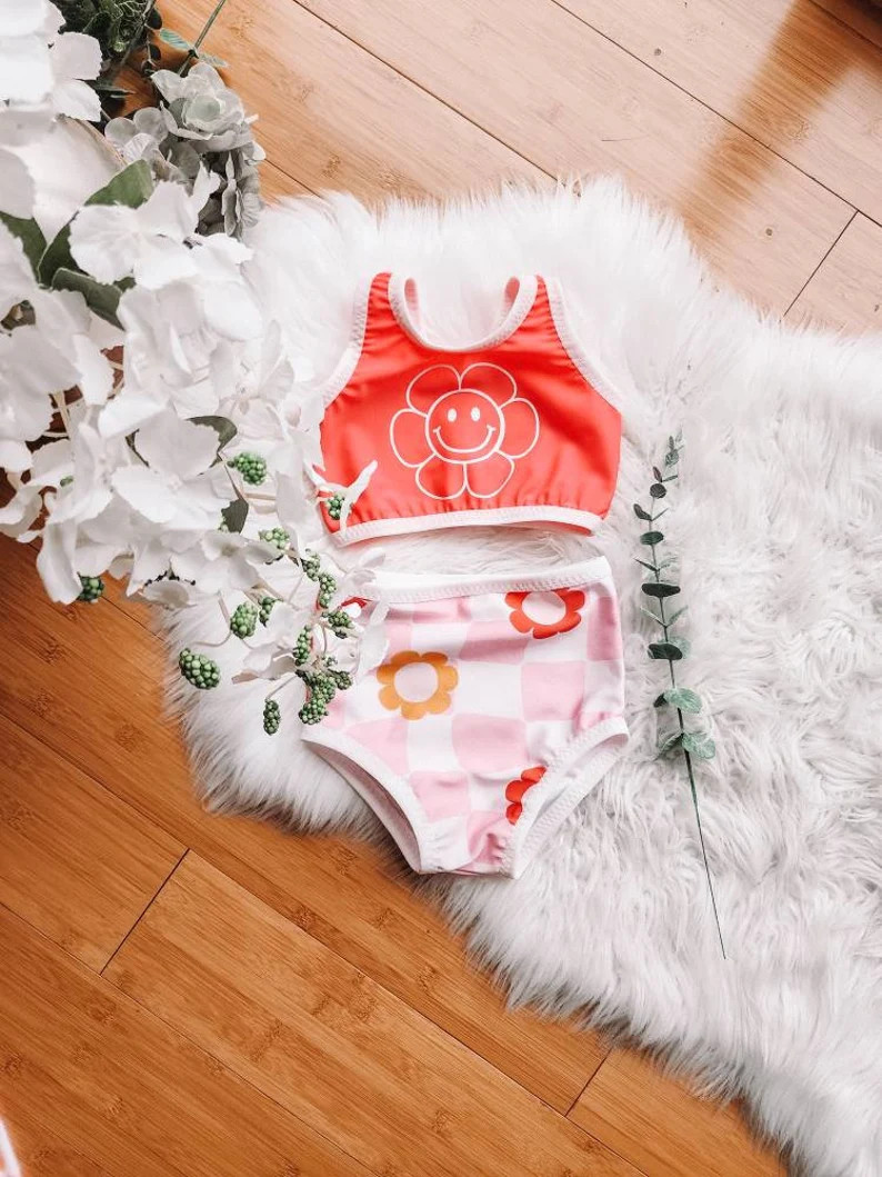 Smiley face flower bikini/ baby swim suit/ baby bikini/ toddlers swim suit/ kids swim wear /kids ... | Etsy (US)