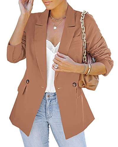 LookbookStore Oversized Blazers for Women Brown Blazer Womens Work Blazer Toasted Nut Size Large Size 12 Size 14 | Amazon (US)