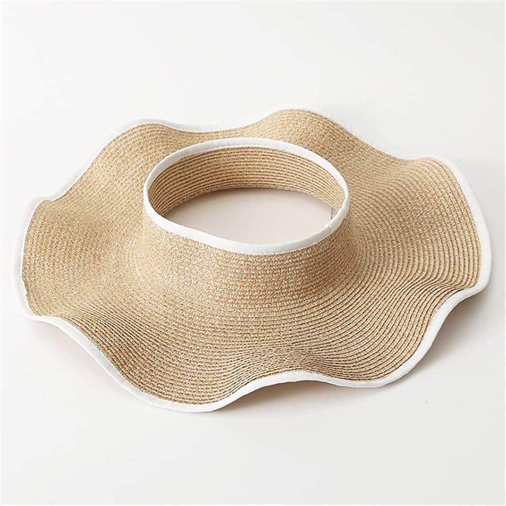 Bollrllr Handmade Women Wavy Edge Straw Hat Wide Brim Sun Hat Ladies Visor Hat Packable Beach Par... | Amazon (US)