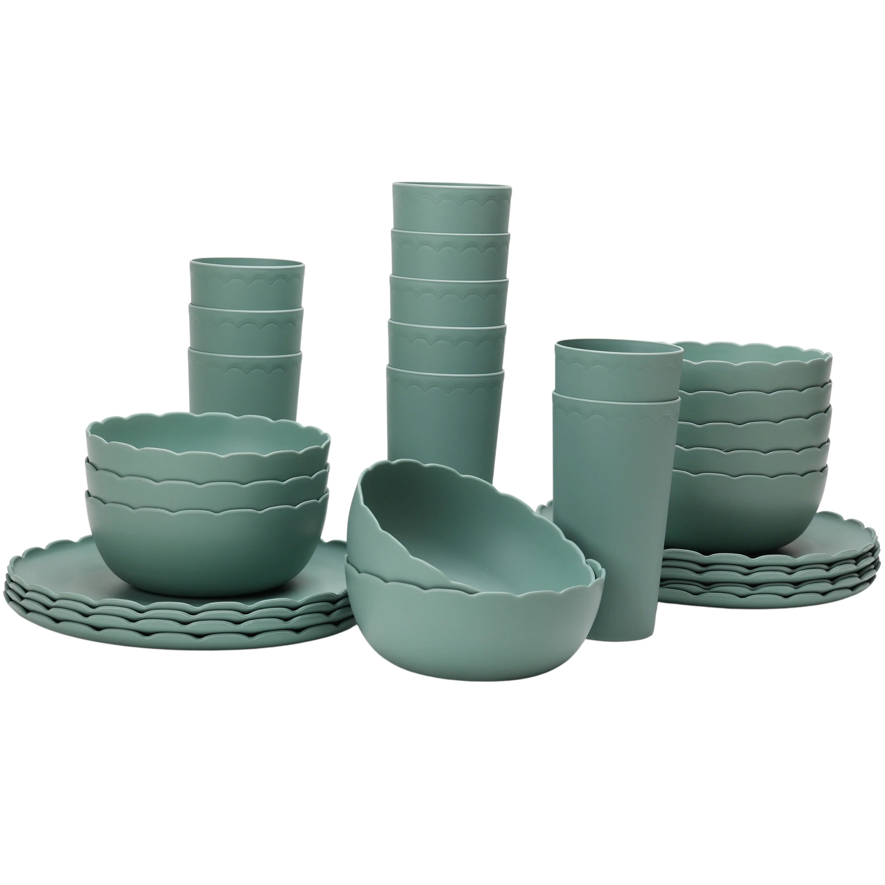 Mainstays 30-Piece Plastic Scalloped Dinnerware Bundle Set, Sage - Walmart.com | Walmart (US)