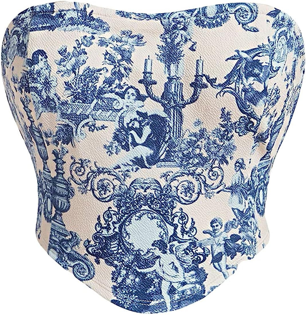 SOLY HUX Women's Casual Floral Print Lace Up Back Sleeveless Strapless Bandeau Tube Crop Corset T... | Amazon (US)