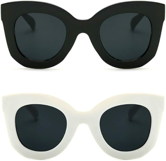 Freckles Mark Thick Fashion Butterfly Sunglasses for Women Trendy Round Cat Eye Sun Glasses | Amazon (US)