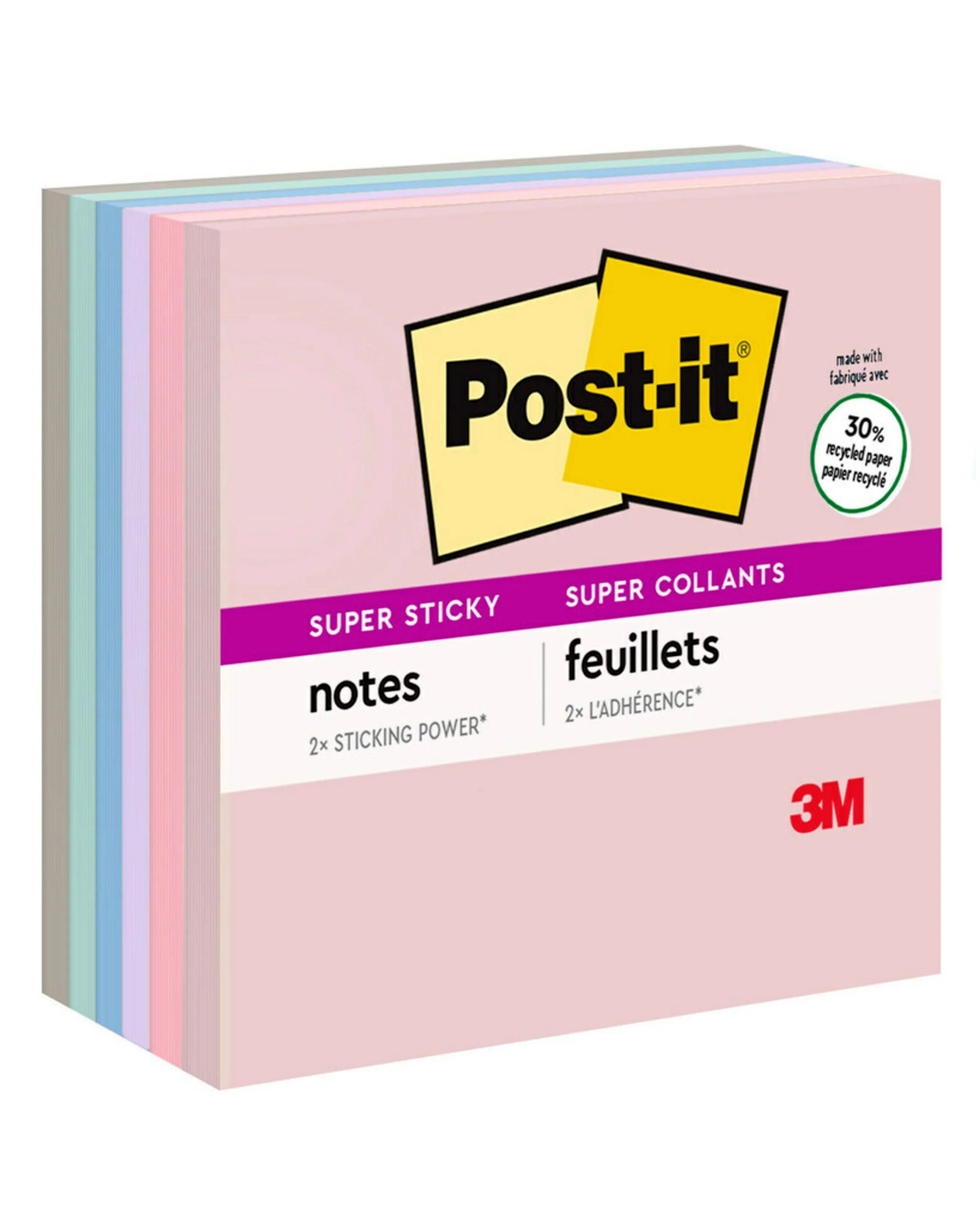 Post-it Recycled Super Sticky Notes, 3 in x 3 in, Wanderlust Pastels, 6 Pads - Walmart.com | Walmart (US)
