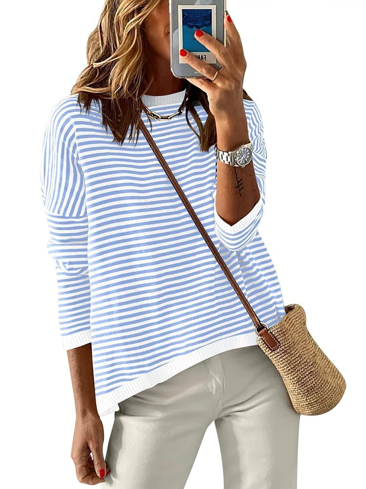ANRABESS Womens Striped Sweaters Long Sleeve Top Crewneck Color Block Casual Loose Knitted Pullov... | Amazon (US)