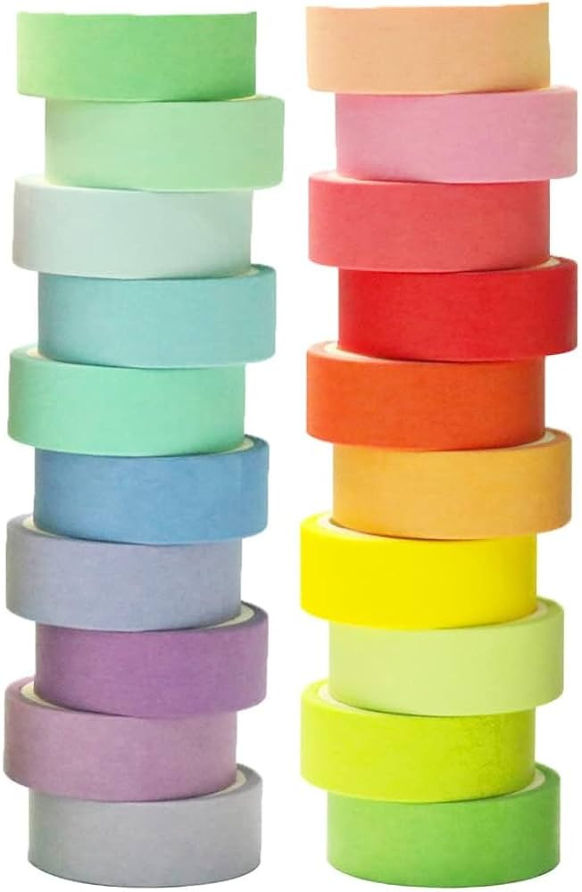 20 Rolls Washi Tape Set, Rainbow Washi Tape Colorful Masking Tape 15mm Wide, Decorative Tape for ... | Amazon (US)
