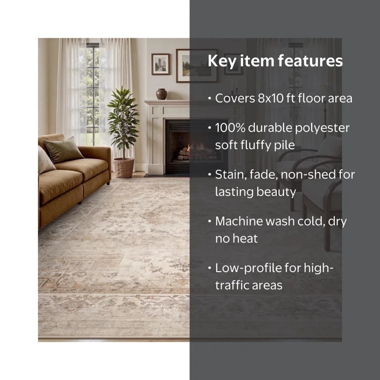 SIXHOME 8'x10' Area Rug Washable Retro Living Room Bedroom Carpet Soft Floral Distressed Indoor R... | Walmart (US)