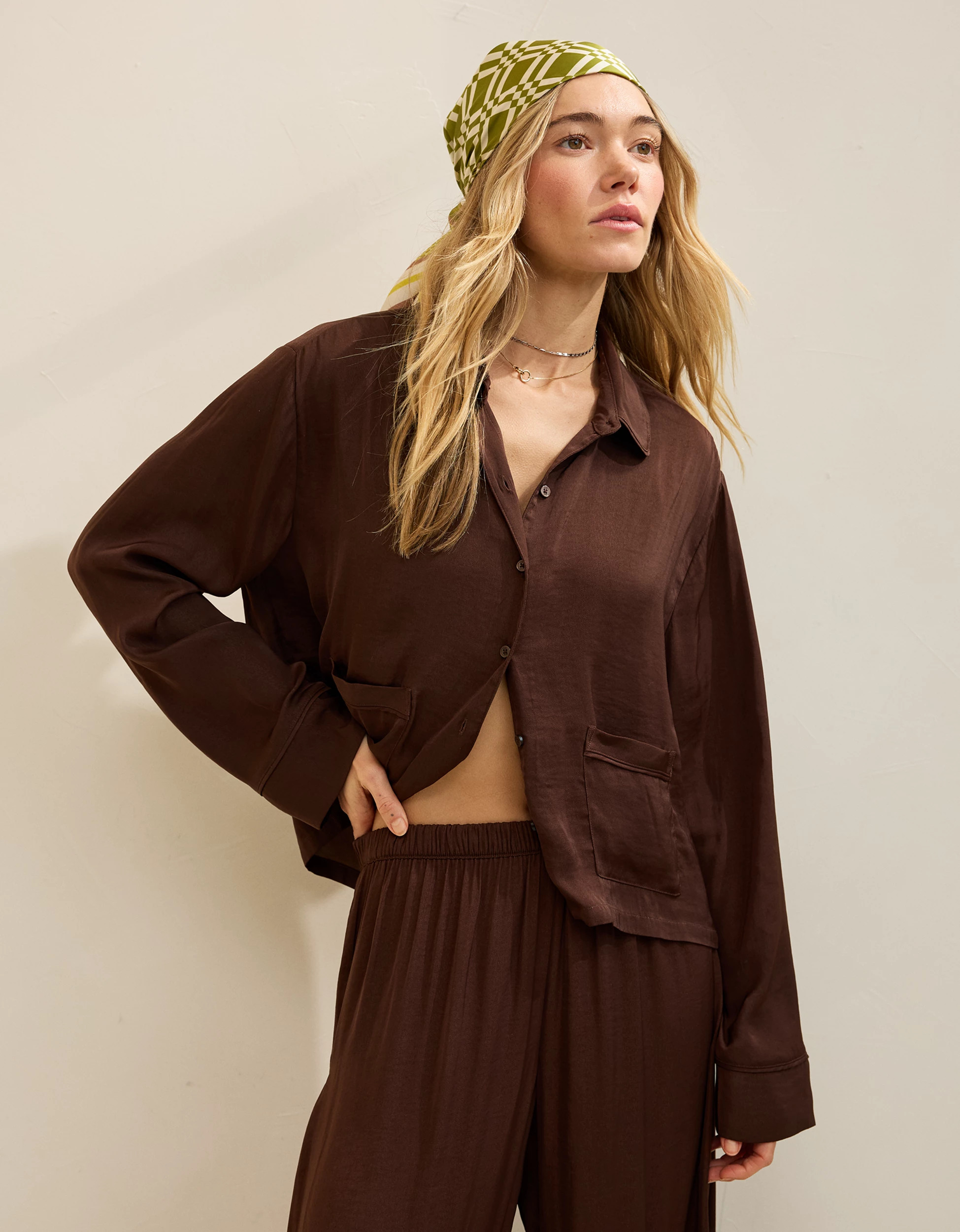 Aerie Satin Cropped Long Sleeve Top | Aerie