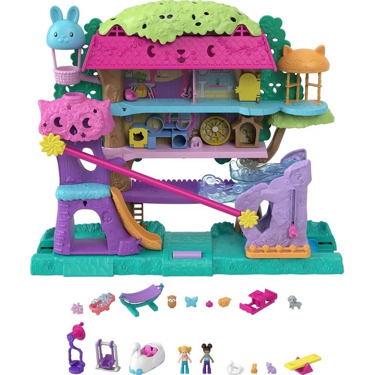 Polly Pocket Pet Adventure Treehouse Playset, Doll House with 2 Micro Dolls, Toy Car & 15+ Access... | Walmart (US)