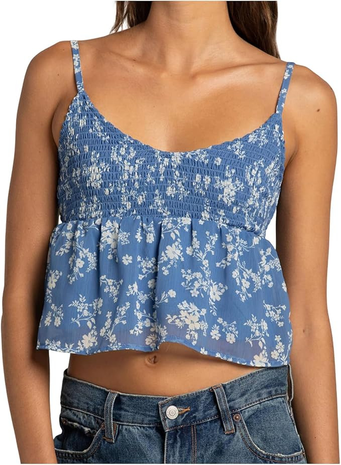 Women Smocked Floral Tank Top Flower Print Ruffle Babydoll Cami Top Summer Vintage Sleeveless Pep... | Amazon (US)