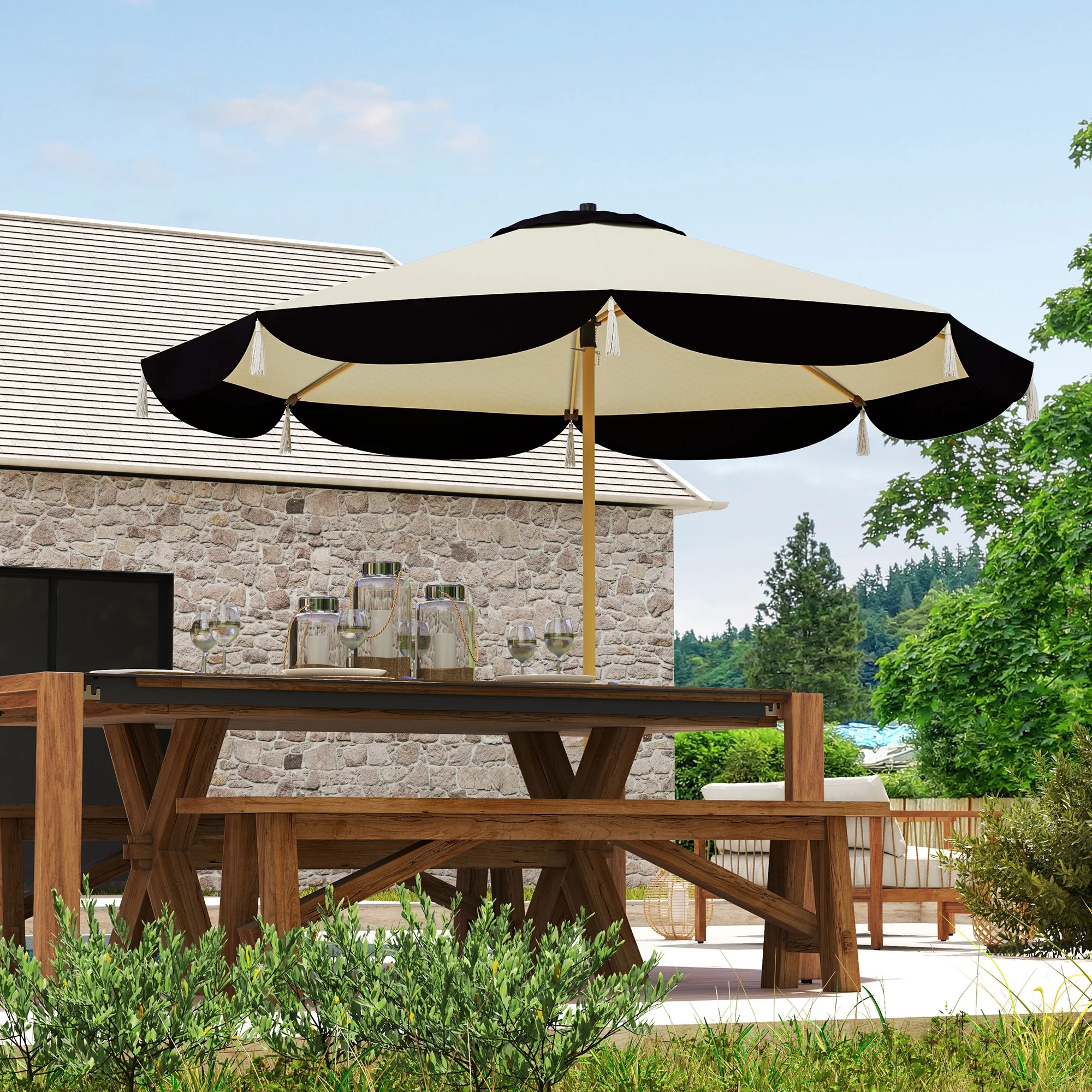 Outsunny 9FT Patio Umbrella, UPF 50+ Outdoor Market Umbrella with 8 Ribs, Vented Outdoor Table Um... | Walmart (US)
