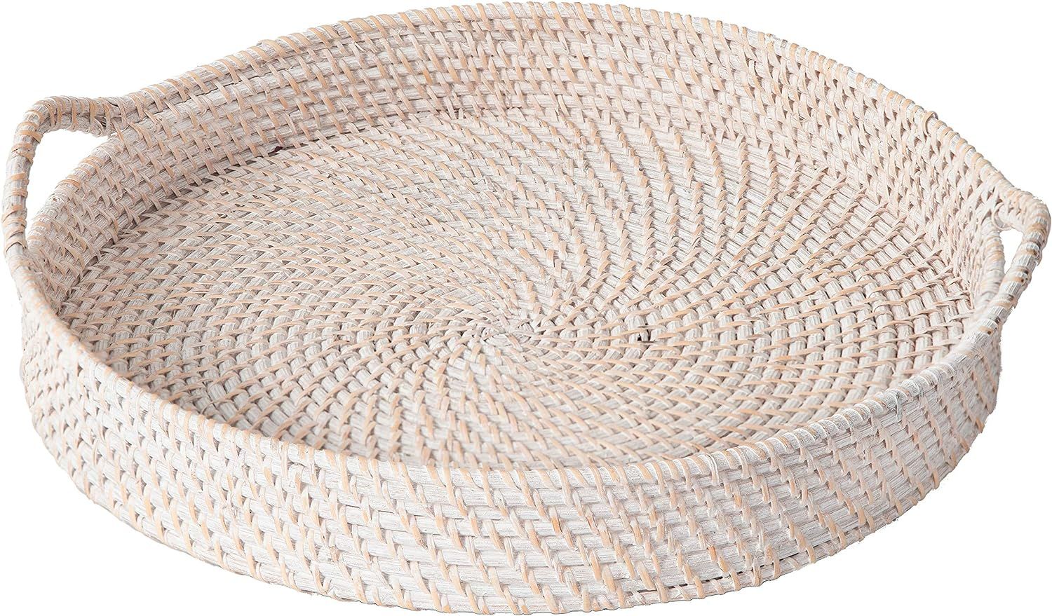 Artera Round Wicker Rattan Tray - 18 inches, Hand Woven Tray for Coffee Table, Ottoman, Natural S... | Amazon (US)