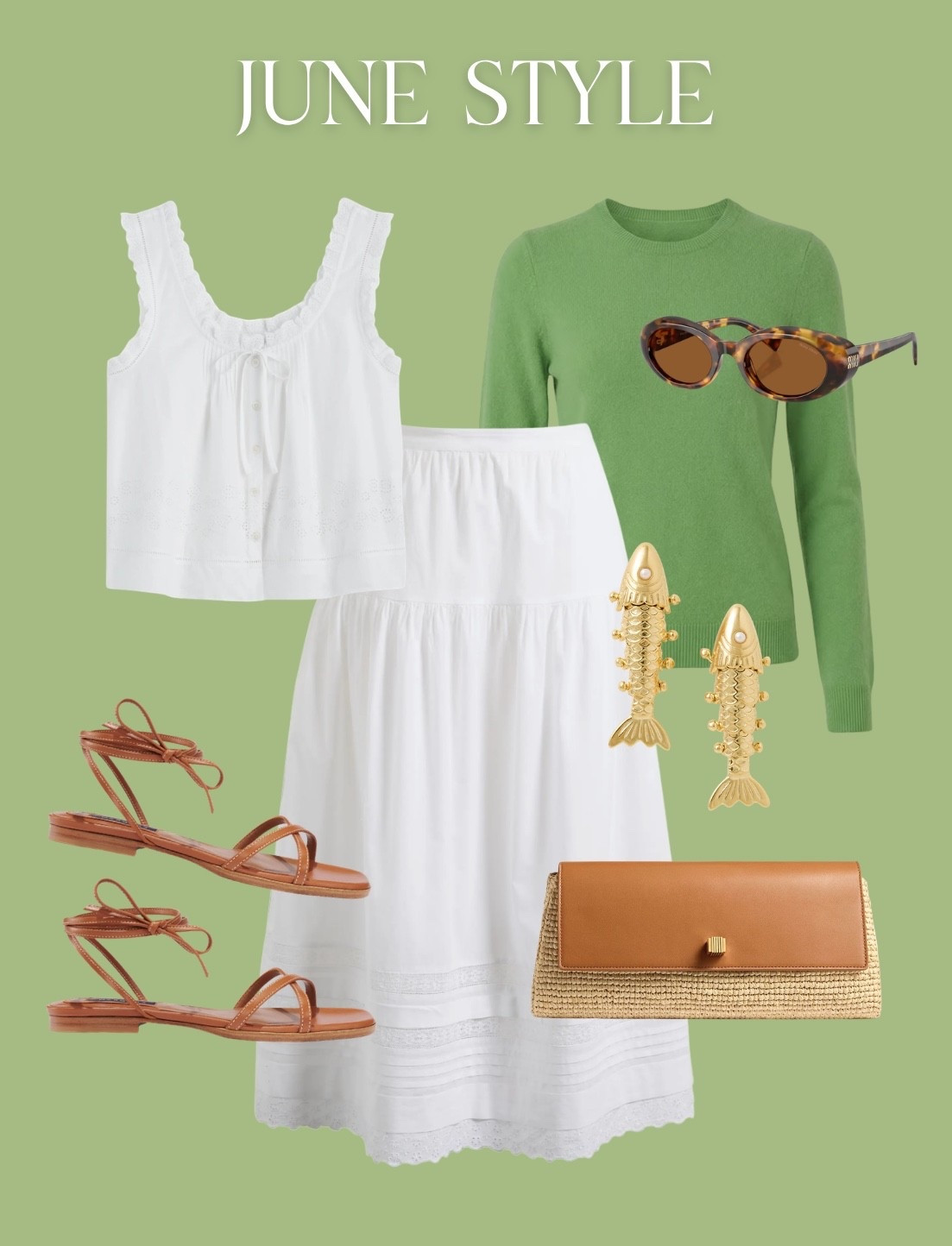 Outfit of the week! Everyone needs a good white skirt in their summer wardrobe! This one is well priced and so versatile! I love the matching top for a monochromatic look or wear the pieces as separates! These sandals are the new trendy shoe of the summer, and I love this camel color. I always have a sweater with me to throw over my shoulders, and this is one of my faves that comes in so many colors! 💕🌟

#LTKOver40 #LTKSeasonal #LTKootd