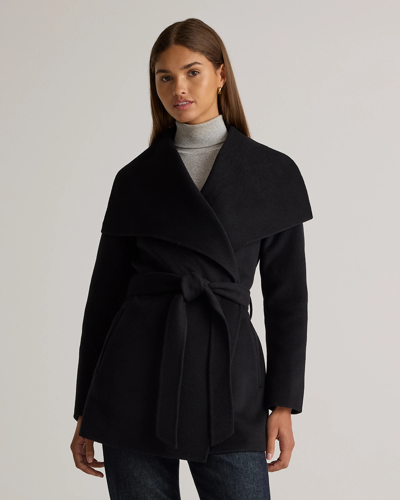 Double-Faced Merino Wool Draped Collar Short Wrap Coat | Quince