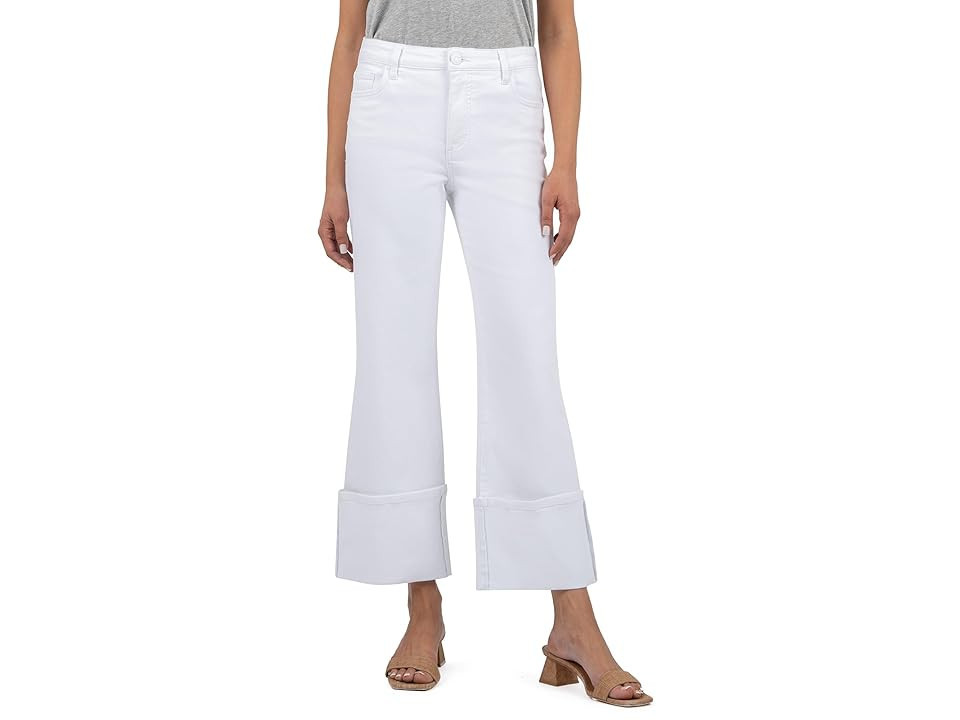 KUT from the Kloth Charlotte High Rise Fab Ab Wide Leg-Roll Up Women's Jeans Optic White : 0 28, Cotton/Denim/Spandex | Zappos