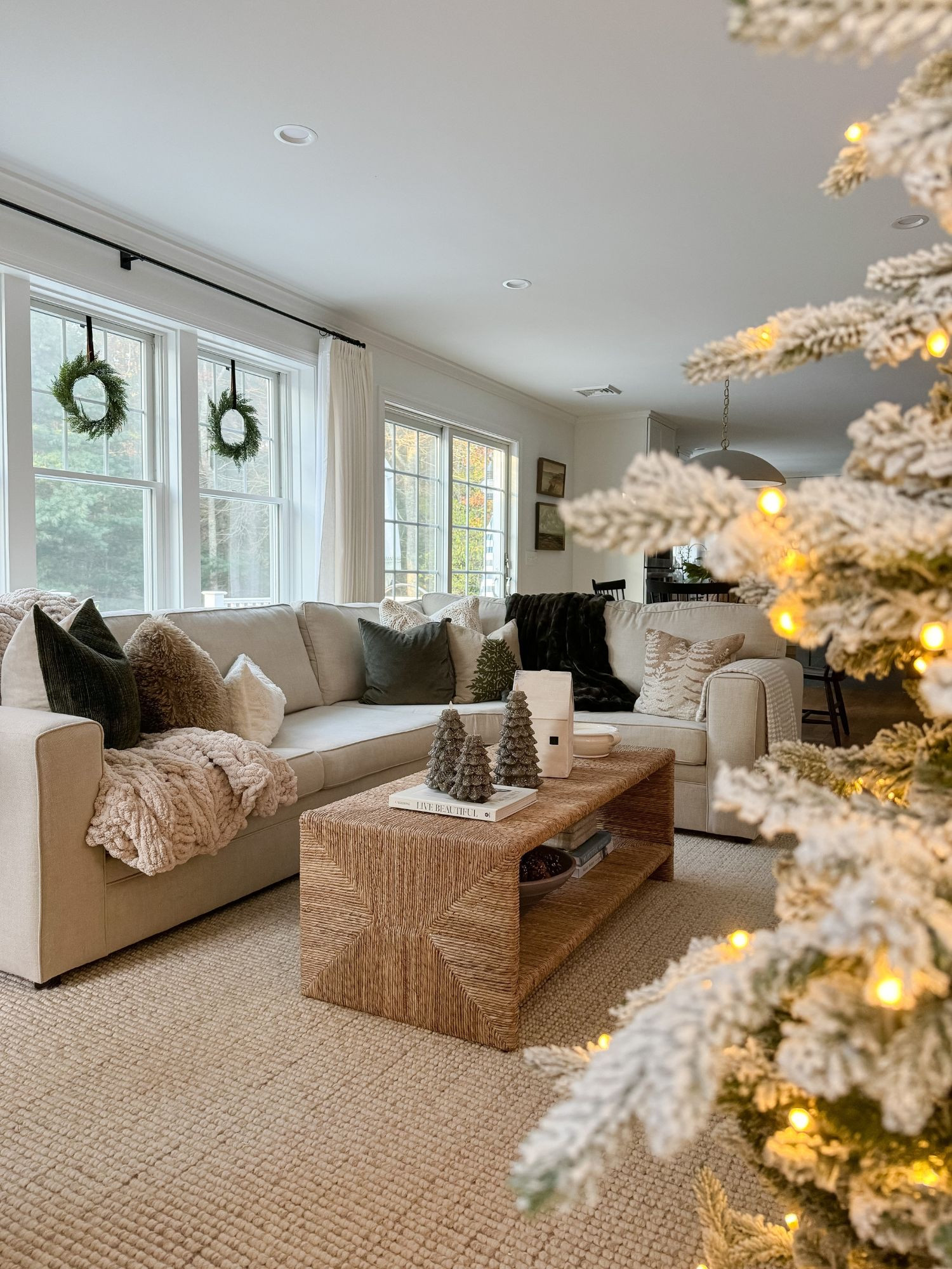 Coastal living room home styling living room classic Christmas decor flocked Christmas tree neutral holiday home favorites sherricalnanhomee

#LTKHome #LTKSeasonal #LTKHoliday