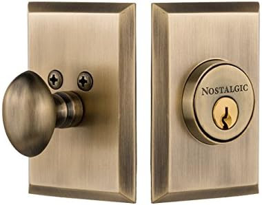 Nostalgic Warehouse 733271 New York Plate Single Cylinder Deadbolt New York Door Knob, Antique Br... | Amazon (US)