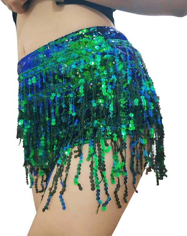 Yollmart Women's Sequins Tassel Skirts Shorts Booty Dance Festival Bottoms | Amazon (US)