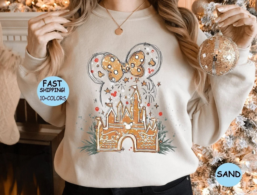 Disney Gingerbread Castle Shirt, Xmas Watercolor Castle Sweatshirt, Disney Xmas Trip Tee, Minnie ... | Etsy (US)