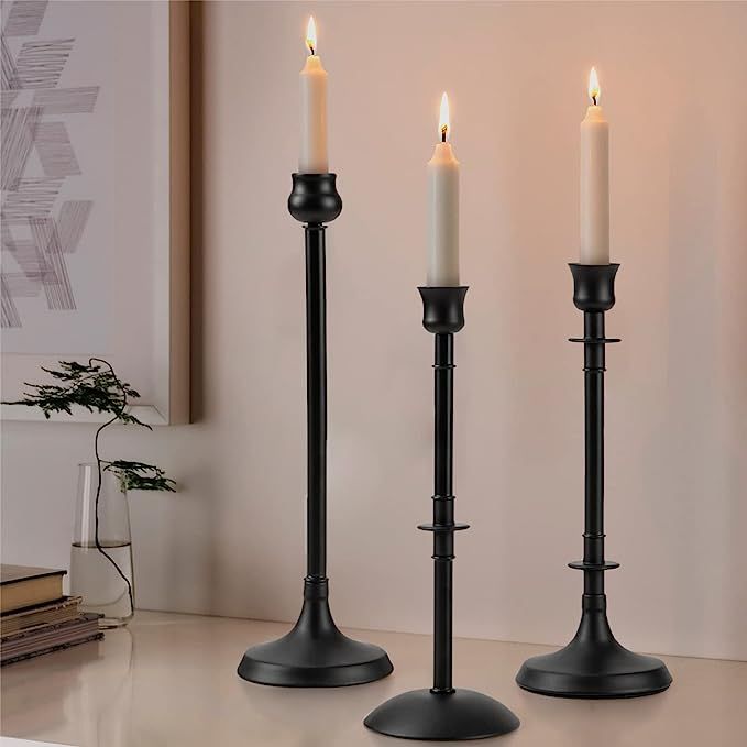 Matte Black Taper Candlestick Holders Set of 3 - Metal Taper Candle Holders for Taper Candles, De... | Amazon (US)
