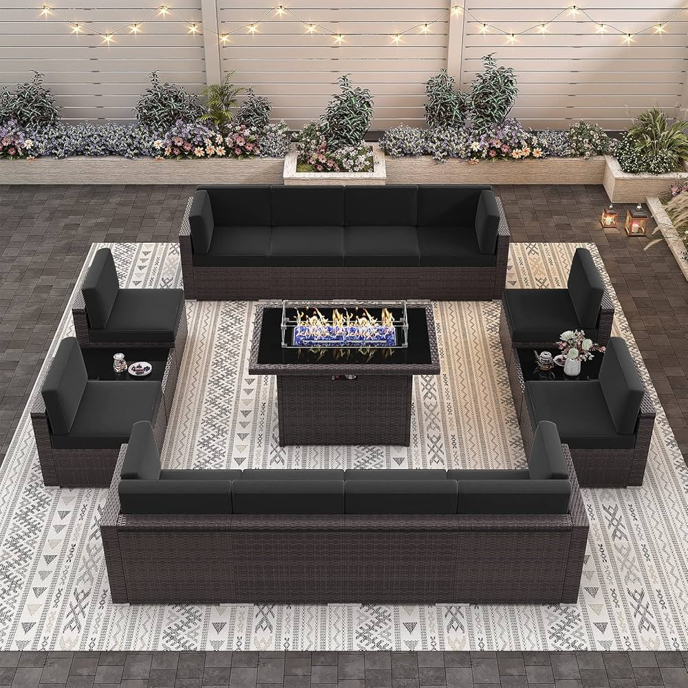 KHOLH 15 Pieces Patio Furniture Conversation Sofa Set with 44" Propane Gas Fire Pit Table, Outdoo... | Amazon (US)