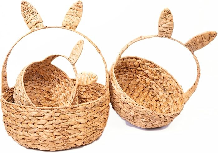 NAYA Handwoven Bunny Basket – Set of 3, Natural Water Hyacinth Rabbit Shaped Storage Organizer ... | Amazon (US)