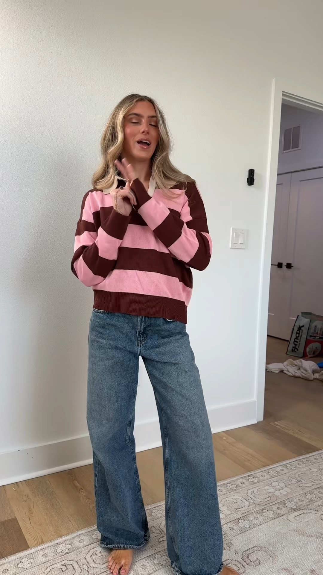 Amazon size small Chevara Women’s Striped Polo Sweater V Neck Colorblock Knit Pullover Y2K Casual Loose Fit Rugby Sweatshirt

#LTKootd #LTKSeasonal #LTKSaleAlert