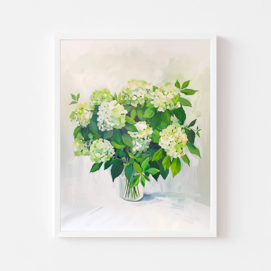 Green Hydrangea Painting Colorful Viburnum Bouquet Wall Art Print Spring Floral Digital Download ... | Etsy (US)