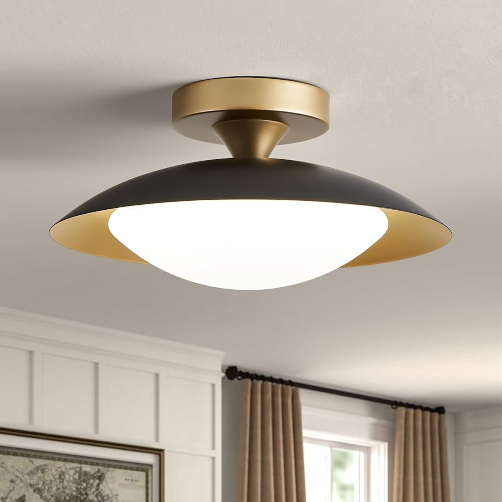 Dimmable Small Mid Century Modern Flush Mount Ceiling Light with Acrylic Shade,Black and Gold LED... | Amazon (US)