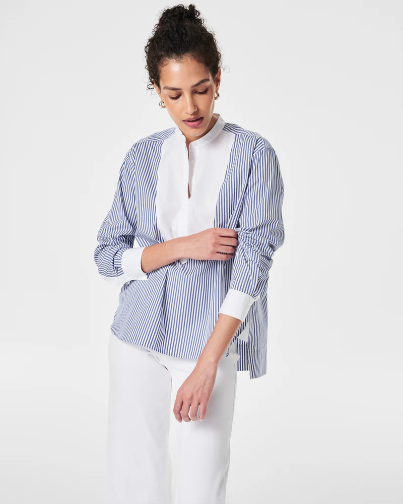 SPANX® Poplin Tuxedo Shirt, Stripe | Spanx